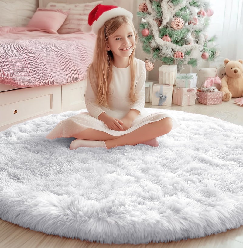 PAGISOFE Soft Round Rug 4Ft, Circle White Rugs for Girls Room Decor, Fluffy Carpets, Shaggy Nursery Rug,Comfy Circular Reading Carpets, Fuzzy Kids Rugs for Classroom Essentials Kids Playroom Dorm - Image 2